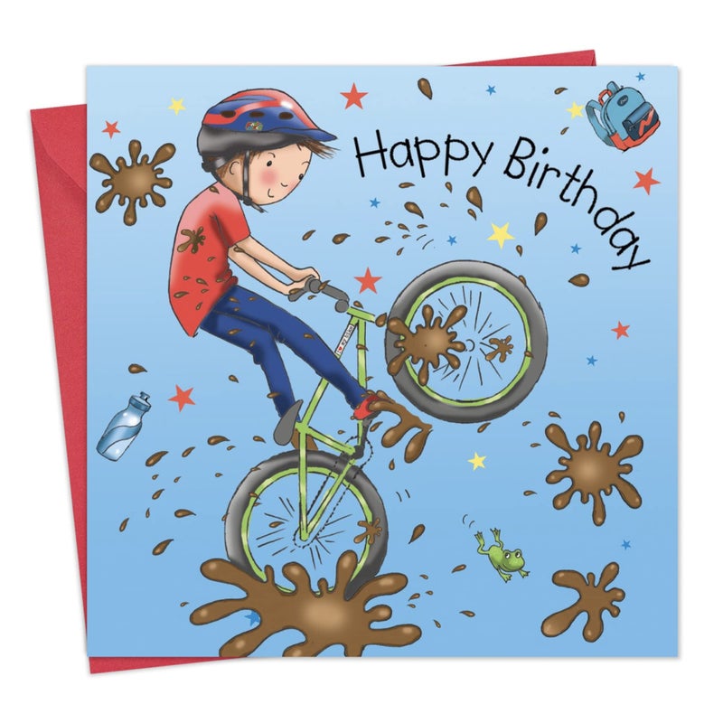 Twizler Happy Birthday Card with Mountain Bike - Boys Birthday Card - Happy Birthday Card Boy - Birthday Card for Boy - Sporty Childrens Birthday Cards - Son Birthday Presents Grandson - Image 1